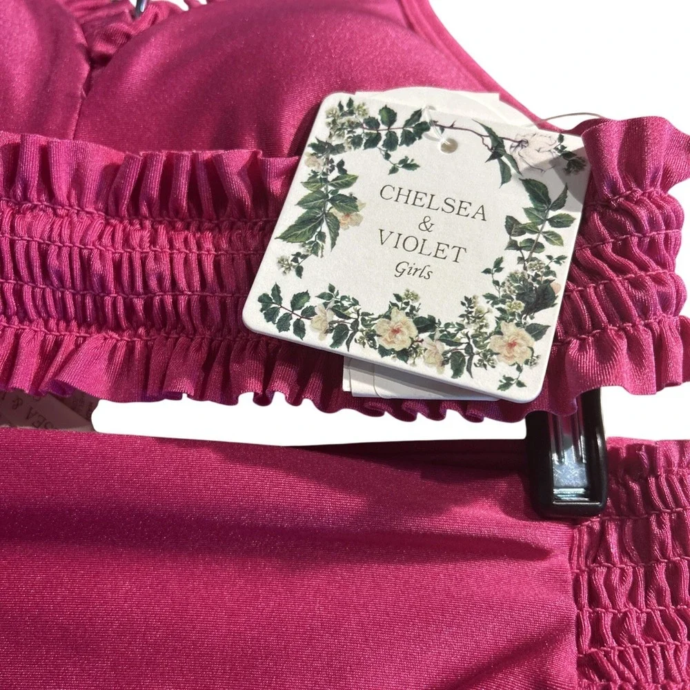 Chelsea & Violet Swim Suit Girl's 10 Magenta‎ Pink Two-Piece Ruffle Bikini NWT
